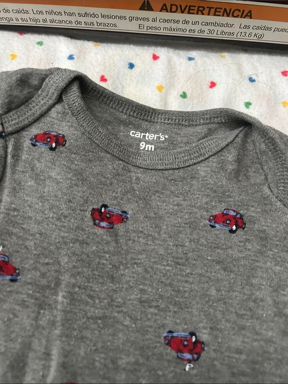 Carter's Gray Long-Sleeve Footed One-Piece with Red Car Print
